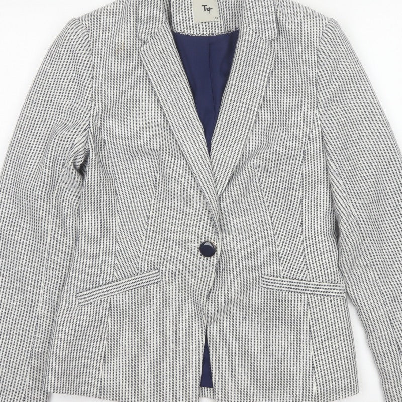 TU Women’s White Blue Stripe Blazer Size 10 Single-Breasted Lined