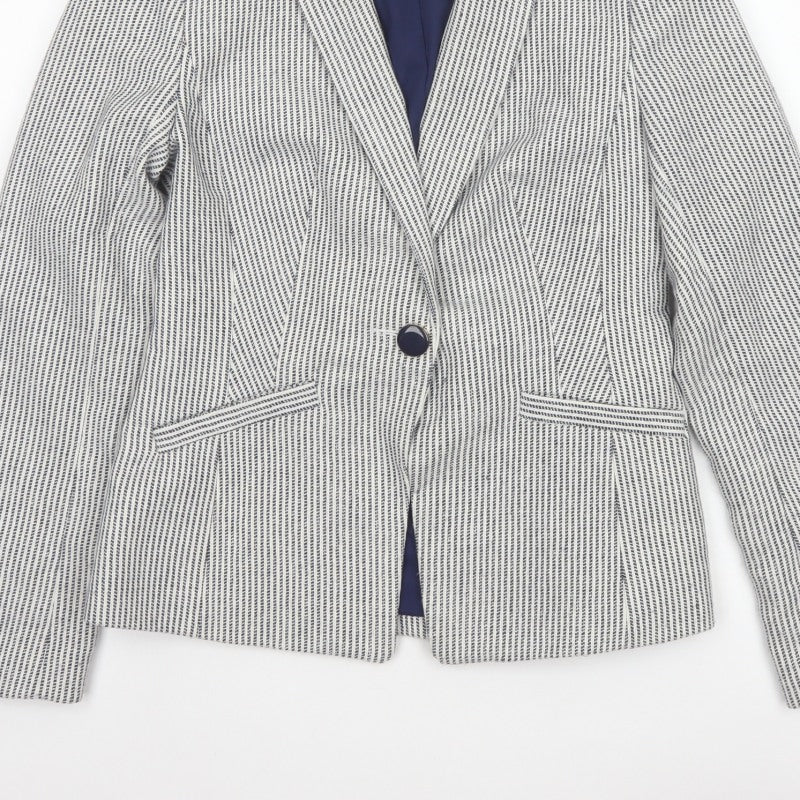 TU Women’s White Blue Stripe Blazer Size 10 Single-Breasted Lined