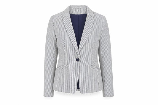 TU Women’s White Blue Stripe Blazer Size 10 Single-Breasted Lined