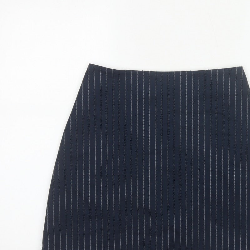 Monki Women Blue Pinstripe Size 8 Wrap Front Mini Lined Skort