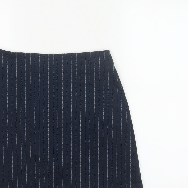 Monki Women Blue Pinstripe Size 8 Wrap Front Mini Lined Skort