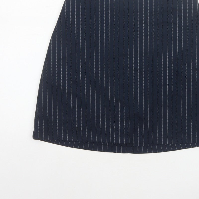 Monki Women Blue Pinstripe Size 8 Wrap Front Mini Lined Skort