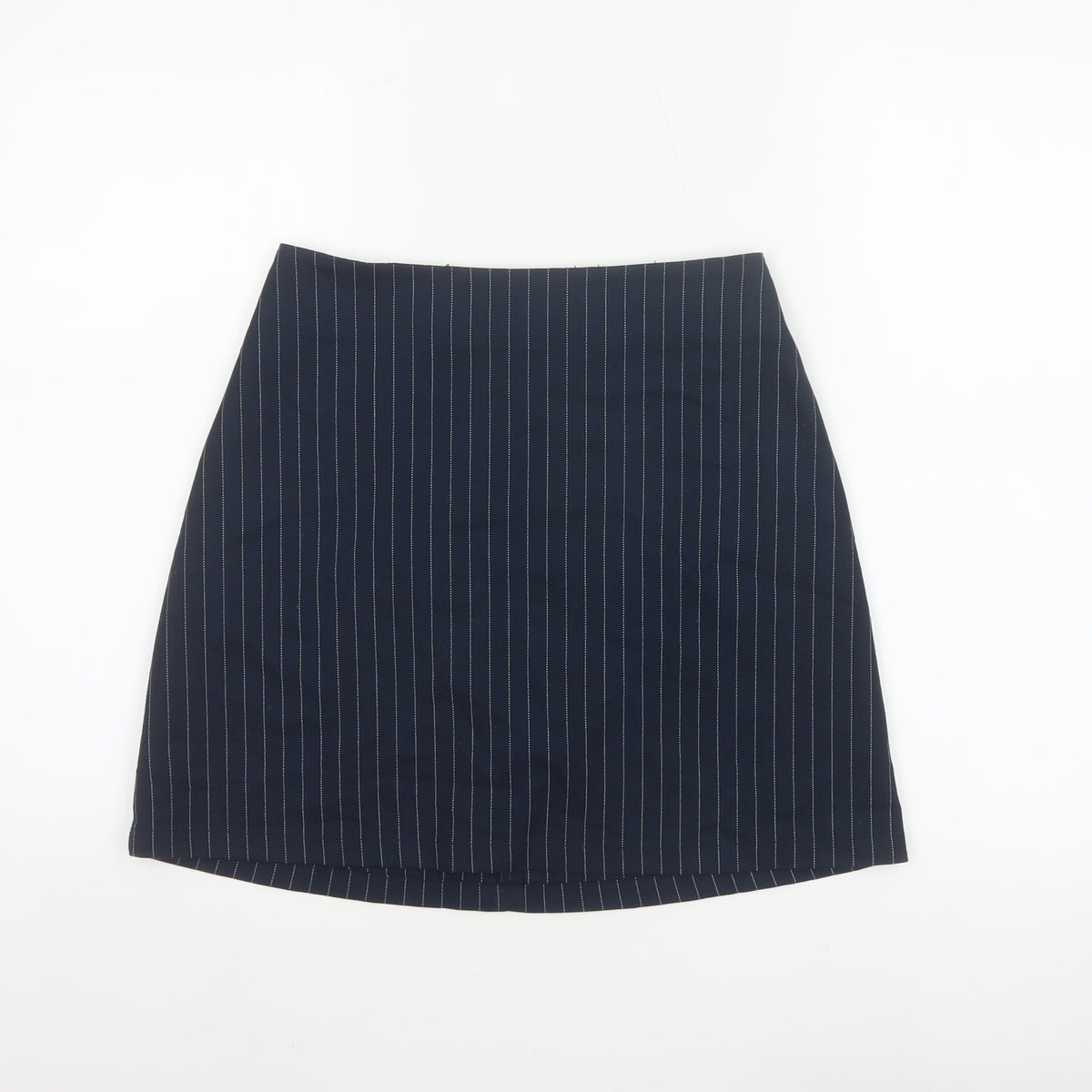 Monki Women Blue Pinstripe Size 8 Wrap Front Mini Lined Skort