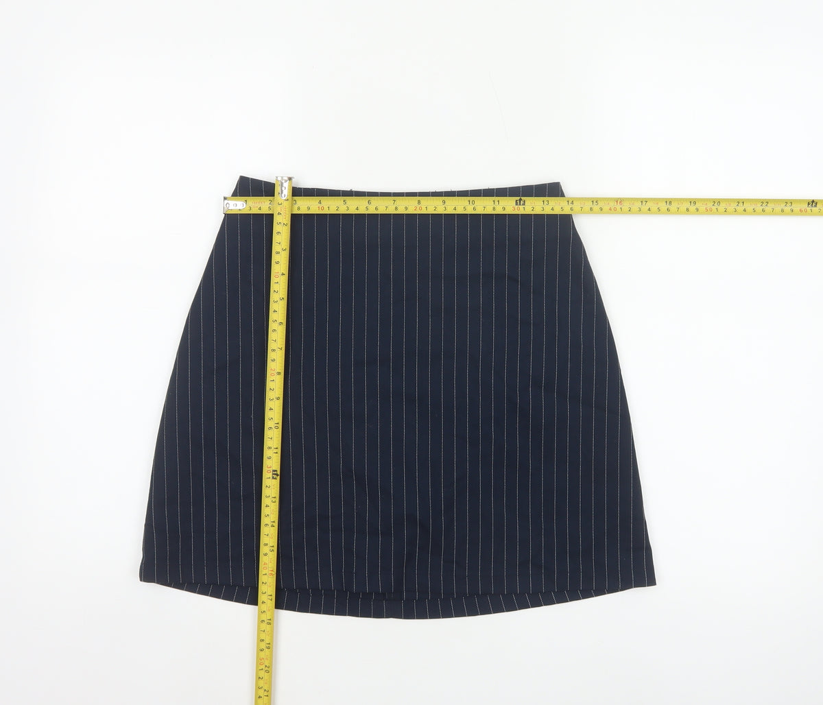 Monki Women Blue Pinstripe Size 8 Wrap Front Mini Lined Skort