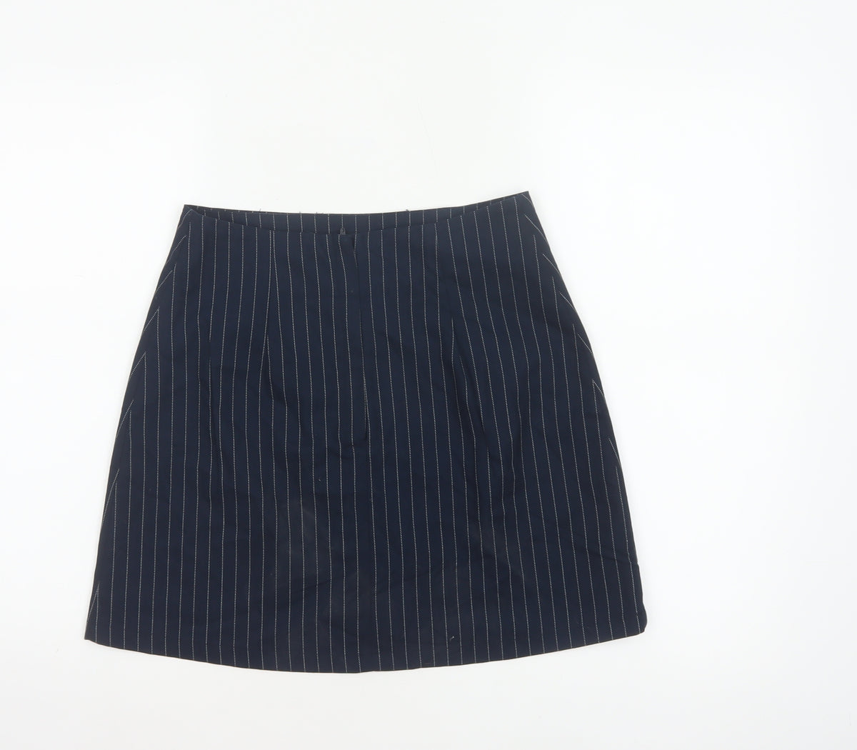 Monki Women Blue Pinstripe Size 8 Wrap Front Mini Lined Skort
