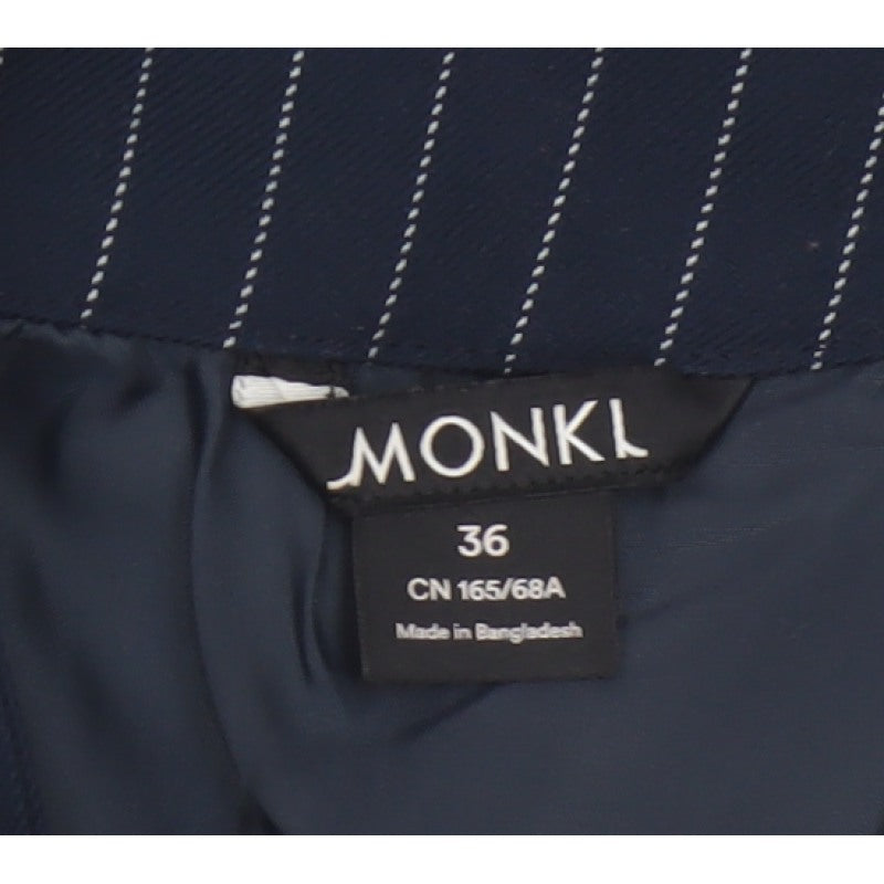 Monki Women Blue Pinstripe Size 8 Wrap Front Mini Lined Skort