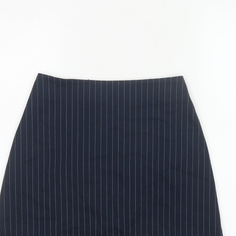 Monki Women Blue Pinstripe Size 8 Wrap Front Mini Lined Skort