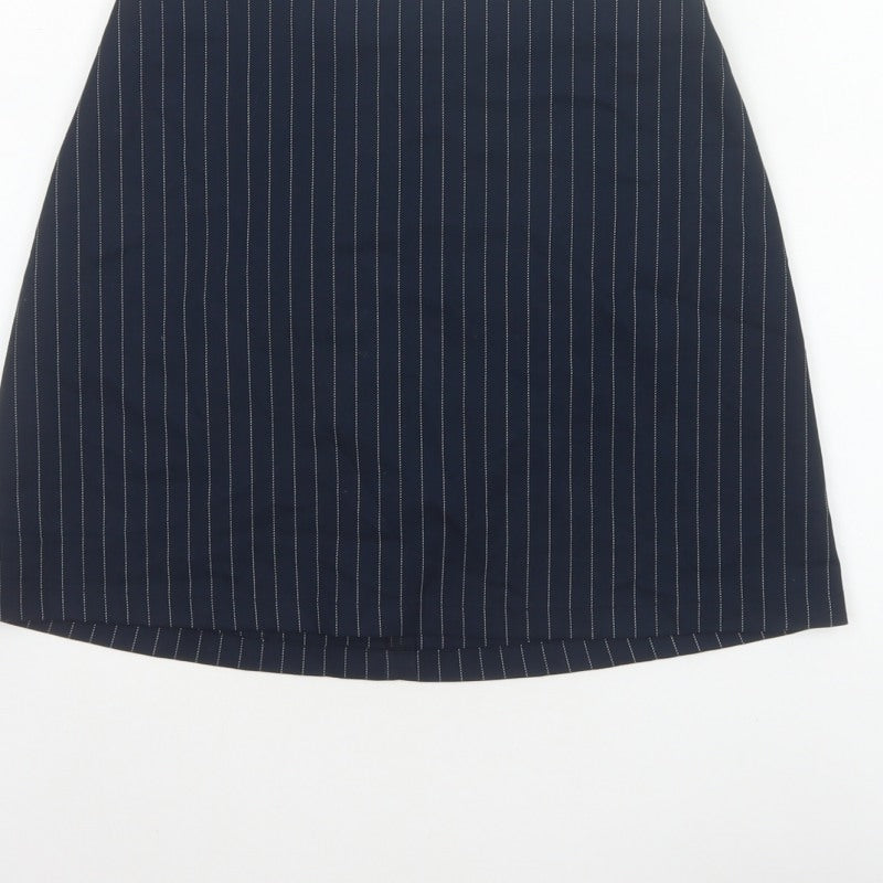 Monki Women Blue Pinstripe Size 8 Wrap Front Mini Lined Skort