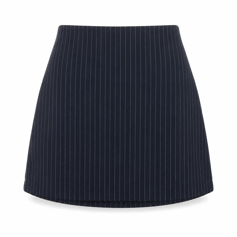 Monki Women Blue Pinstripe Size 8 Wrap Front Mini Lined Skort