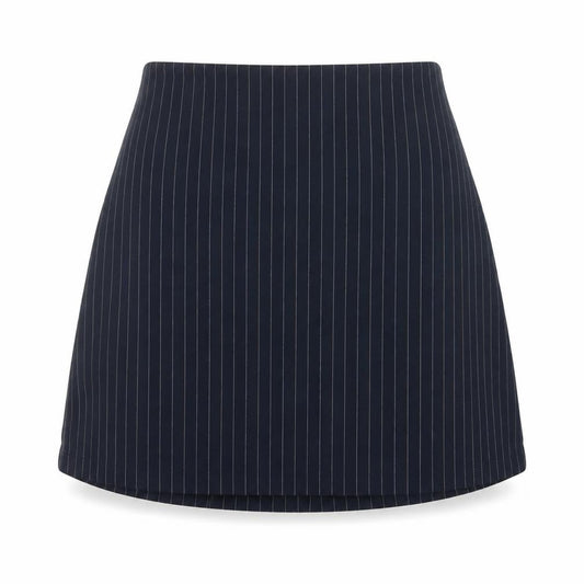 Monki Women Blue Pinstripe Size 8 Wrap Front Mini Lined Skort
