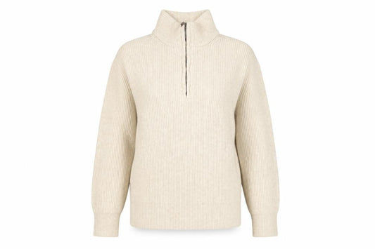 Uniqlo Women Ivory XS 100% Wool Half Zip Ribbed High Neck Jumper
