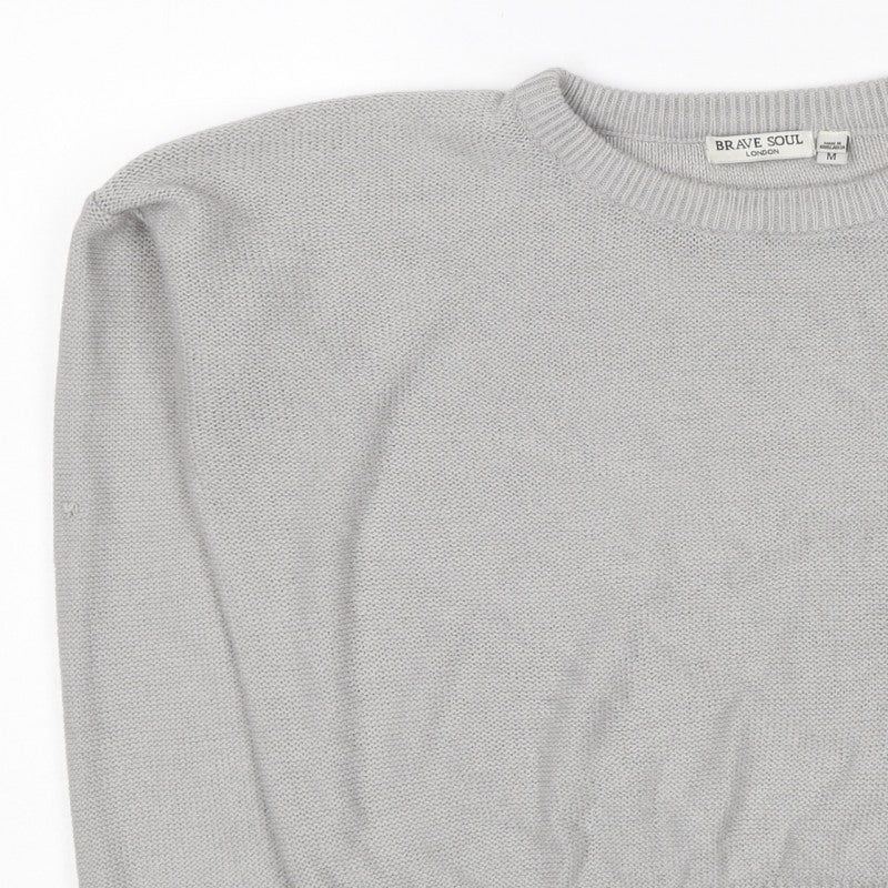 Brave Soul Women Grey M Crew Neck Knit Pullover Jumper