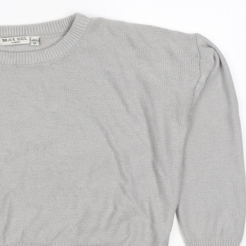 Brave Soul Women Grey M Crew Neck Knit Pullover Jumper