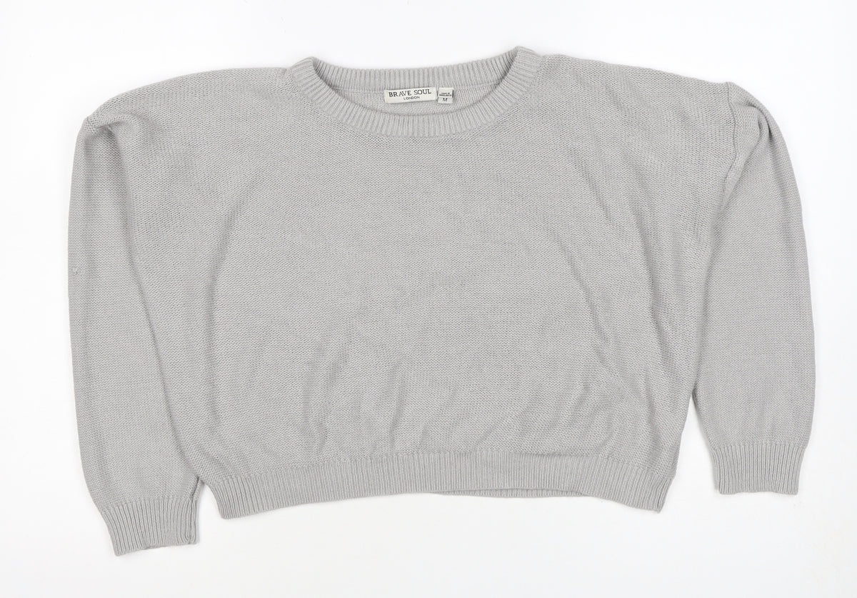 Brave Soul Women Grey M Crew Neck Knit Pullover Jumper