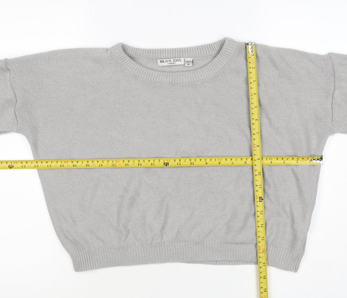 Brave Soul Women Grey M Crew Neck Knit Pullover Jumper