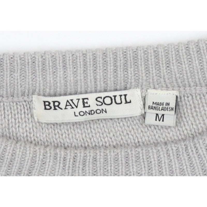 Brave Soul Women Grey M Crew Neck Knit Pullover Jumper