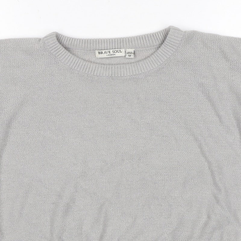 Brave Soul Women Grey M Crew Neck Knit Pullover Jumper