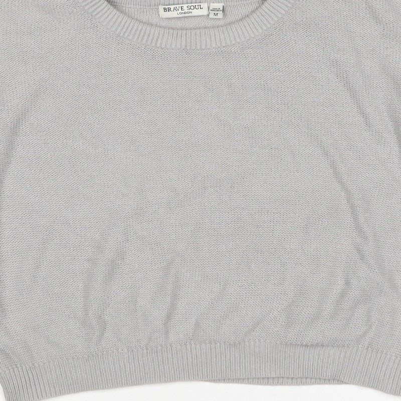 Brave Soul Women Grey M Crew Neck Knit Pullover Jumper