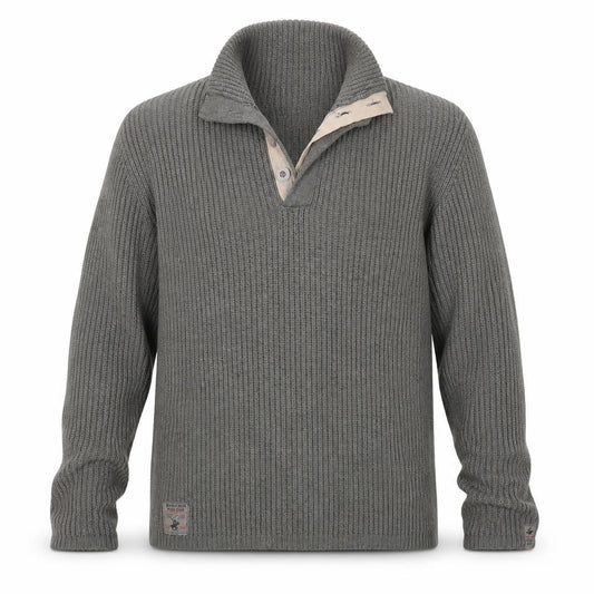Beverly Hills Polo Club Men Grey L Chunky Knit Collared Henley Jumper