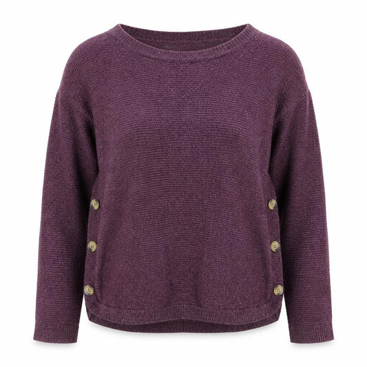 Fat Face Women’s Purple UK 8 Crew Neck Button Detail Knit Jumper