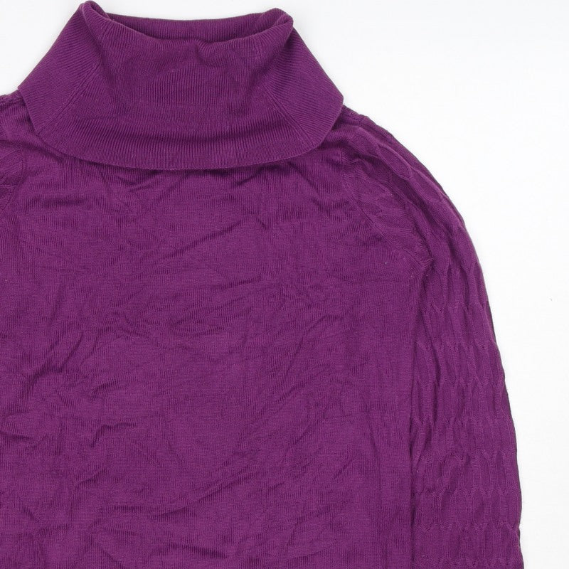 ISLE Essentials Women’s Purple S Cable Knit Roll Neck Jumper