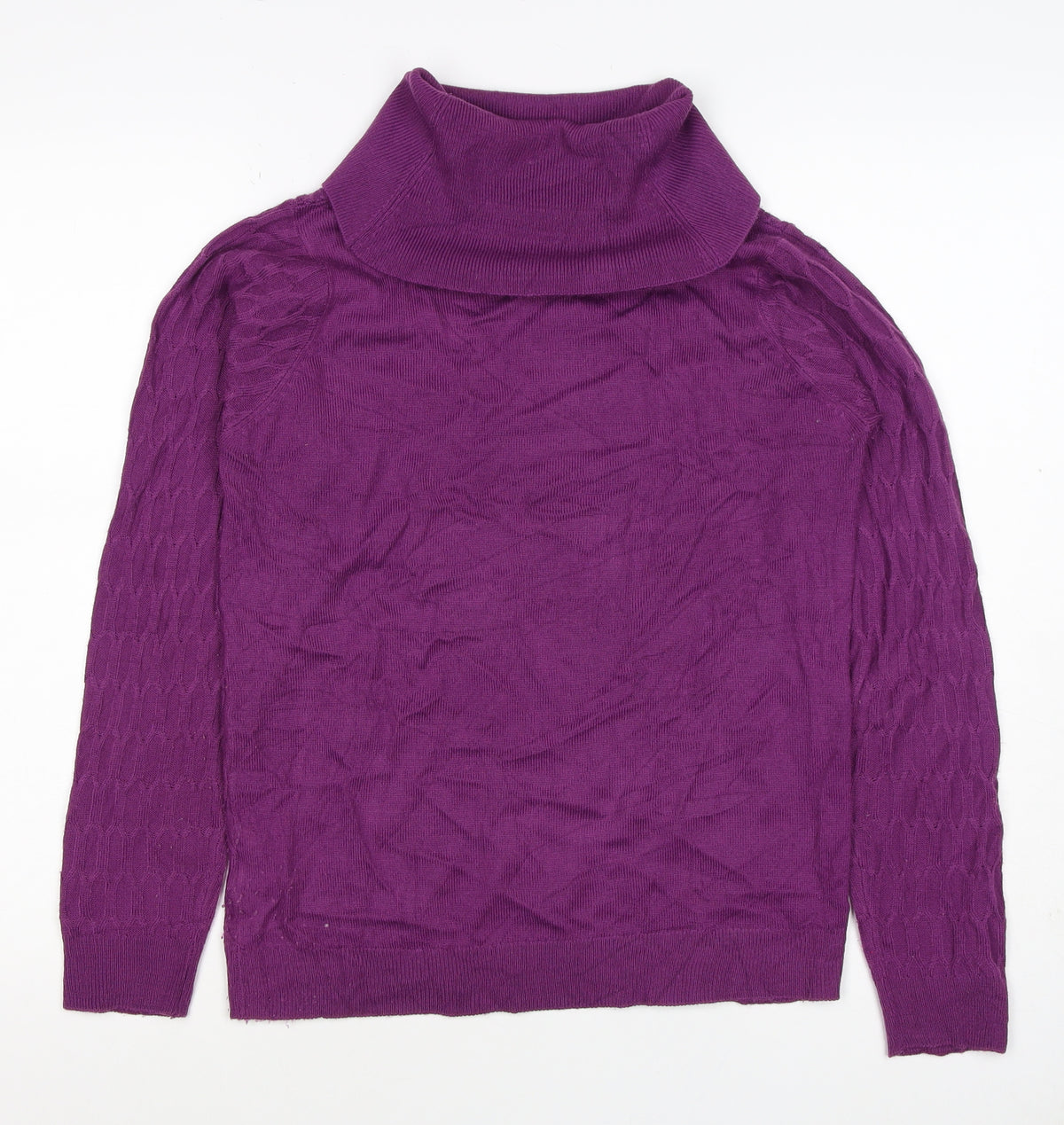 ISLE Essentials Women’s Purple S Cable Knit Roll Neck Jumper