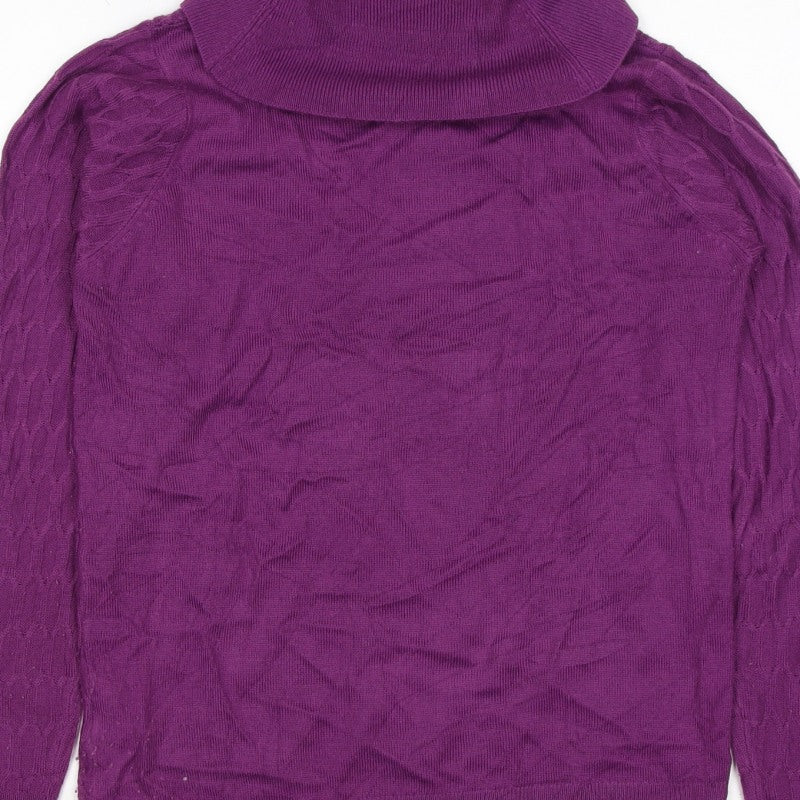 ISLE Essentials Women’s Purple S Cable Knit Roll Neck Jumper