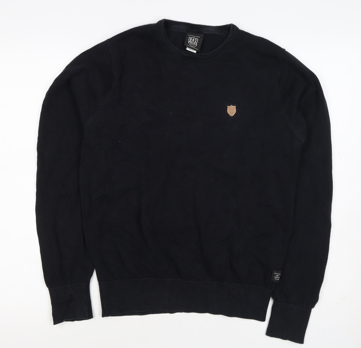 883 Police Men’s Black M Crew Neck Logo Knit Pullover Jumper