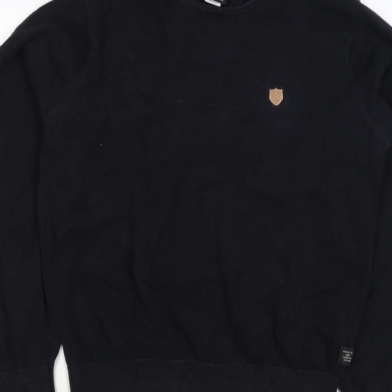 883 Police Men’s Black M Crew Neck Logo Knit Pullover Jumper