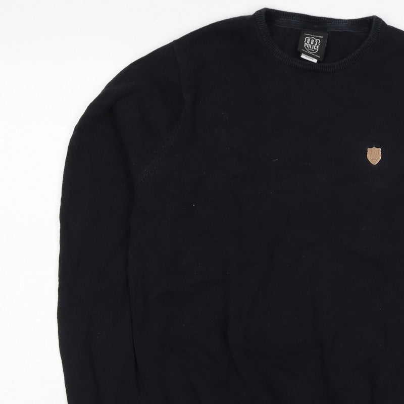 883 Police Men’s Black M Crew Neck Logo Knit Pullover Jumper
