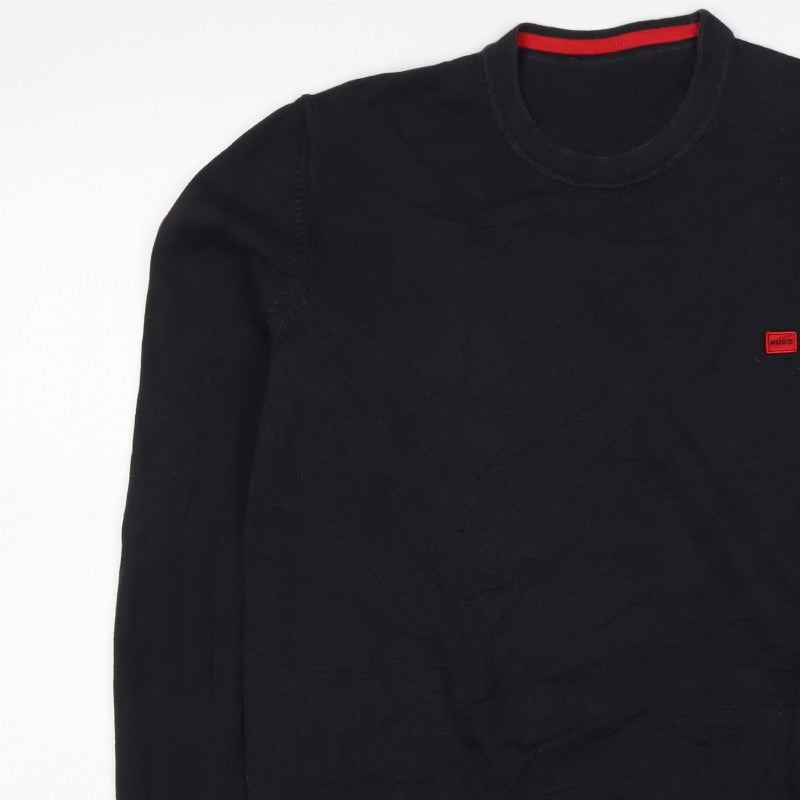 HUGO Men’s Black M Crew Neck Cotton Logo Knit Pullover Jumper