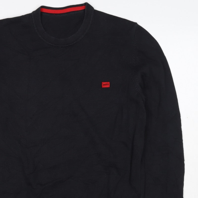 HUGO Men’s Black M Crew Neck Cotton Logo Knit Pullover Jumper