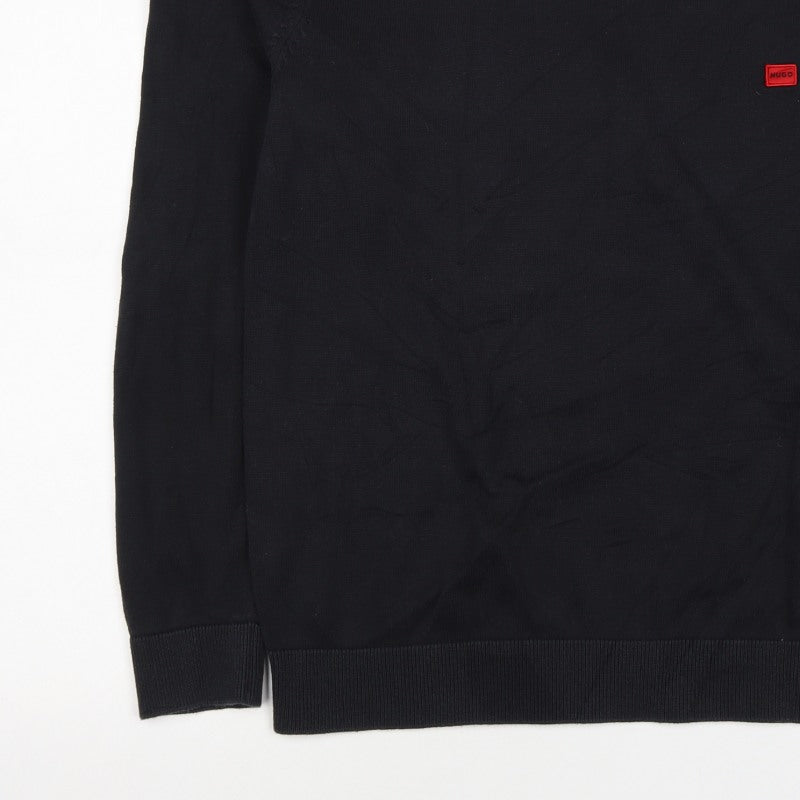 HUGO Men’s Black M Crew Neck Cotton Logo Knit Pullover Jumper