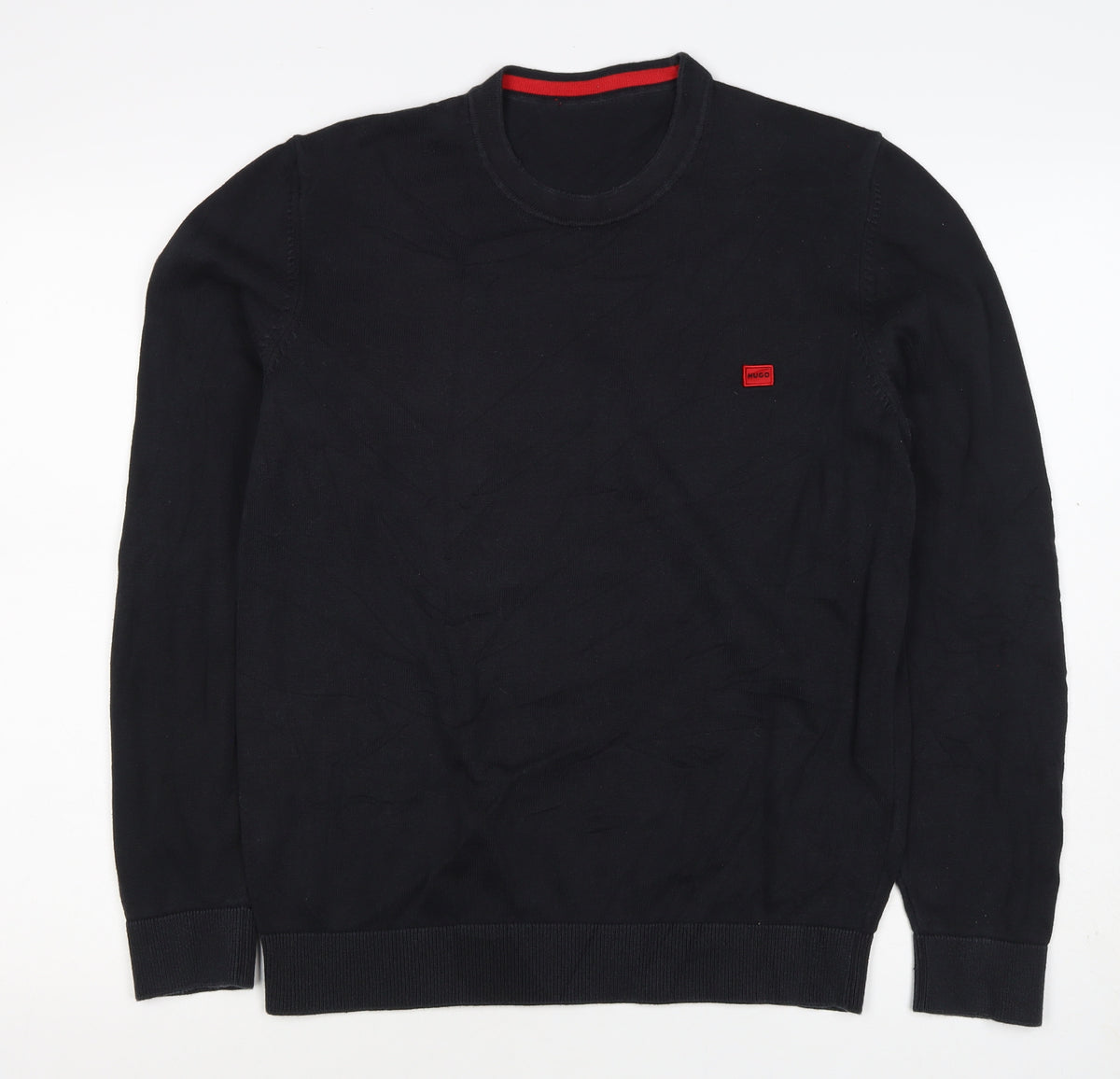 HUGO Men’s Black M Crew Neck Cotton Logo Knit Pullover Jumper