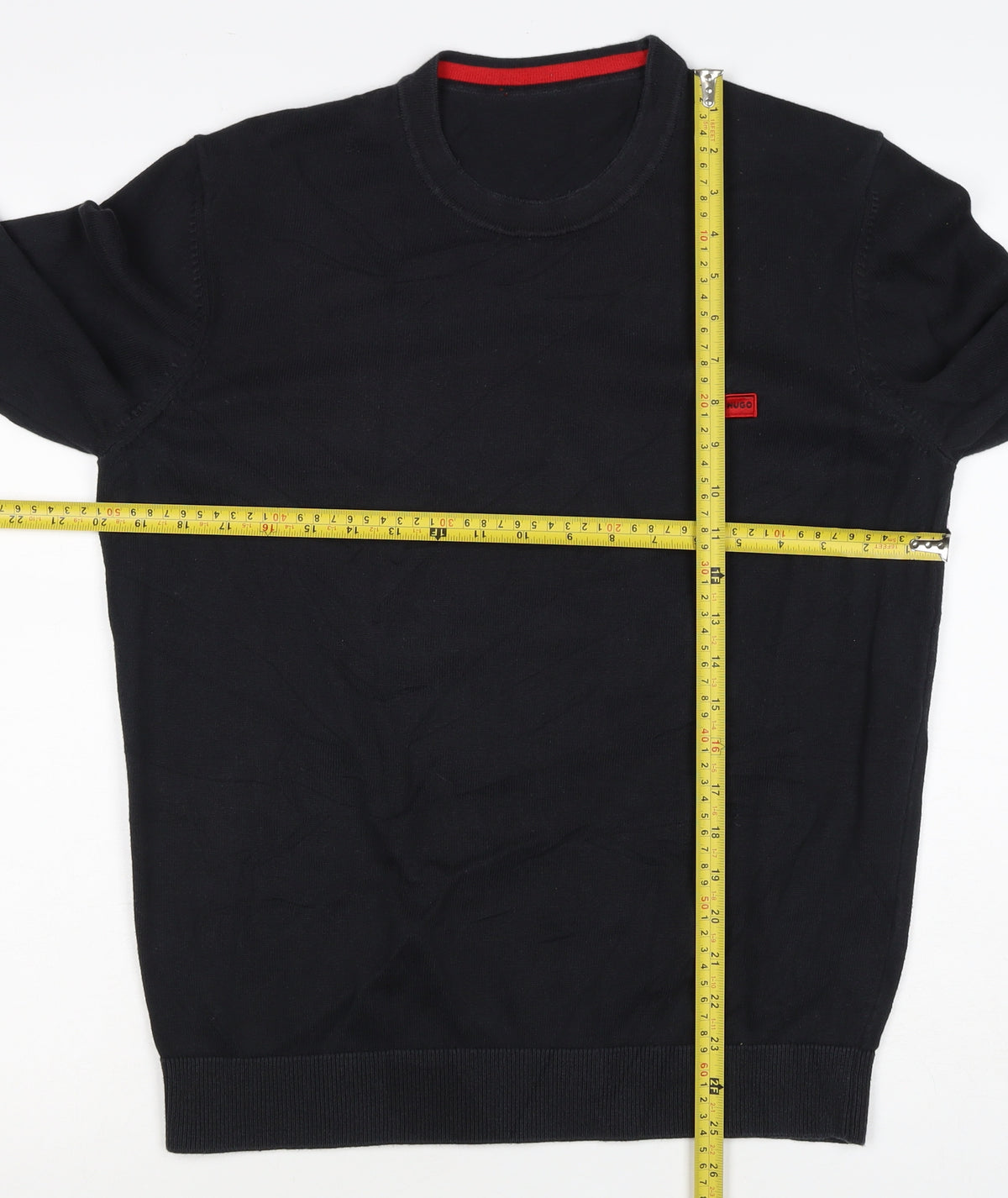 HUGO Men’s Black M Crew Neck Cotton Logo Knit Pullover Jumper
