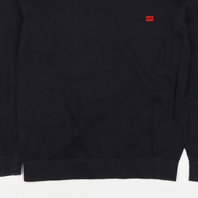 HUGO Men’s Black M Crew Neck Cotton Logo Knit Pullover Jumper