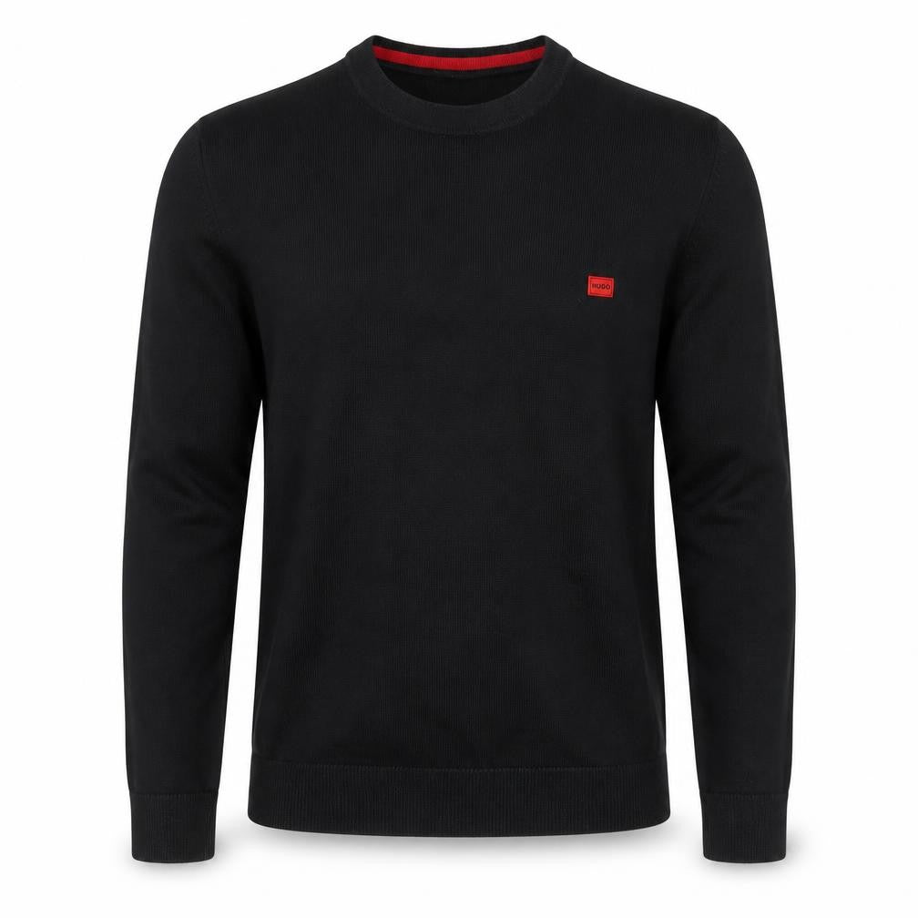 HUGO Men’s Black M Crew Neck Cotton Logo Knit Pullover Jumper
