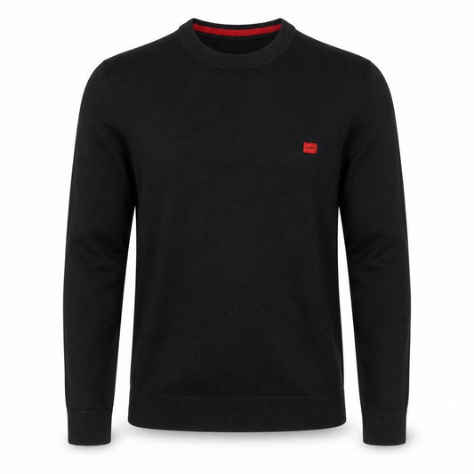HUGO Men’s Black M Crew Neck Cotton Logo Knit Pullover Jumper