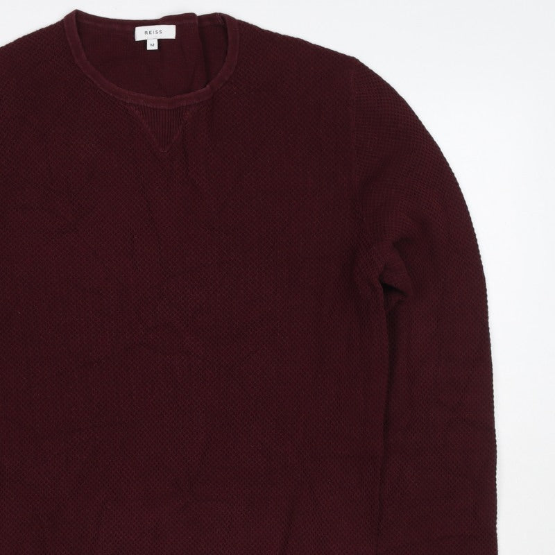 Reiss Men’s Burgundy M Waffle Knit Cotton Blend Crew Neck Pullover Jumper