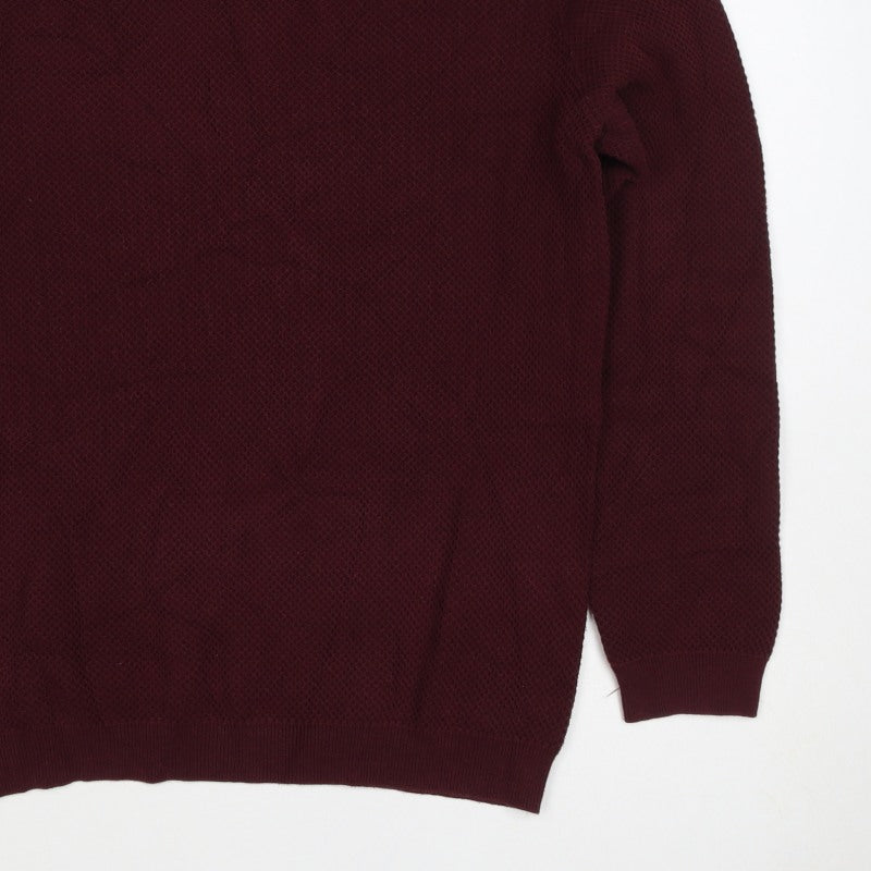 Reiss Men’s Burgundy M Waffle Knit Cotton Blend Crew Neck Pullover Jumper