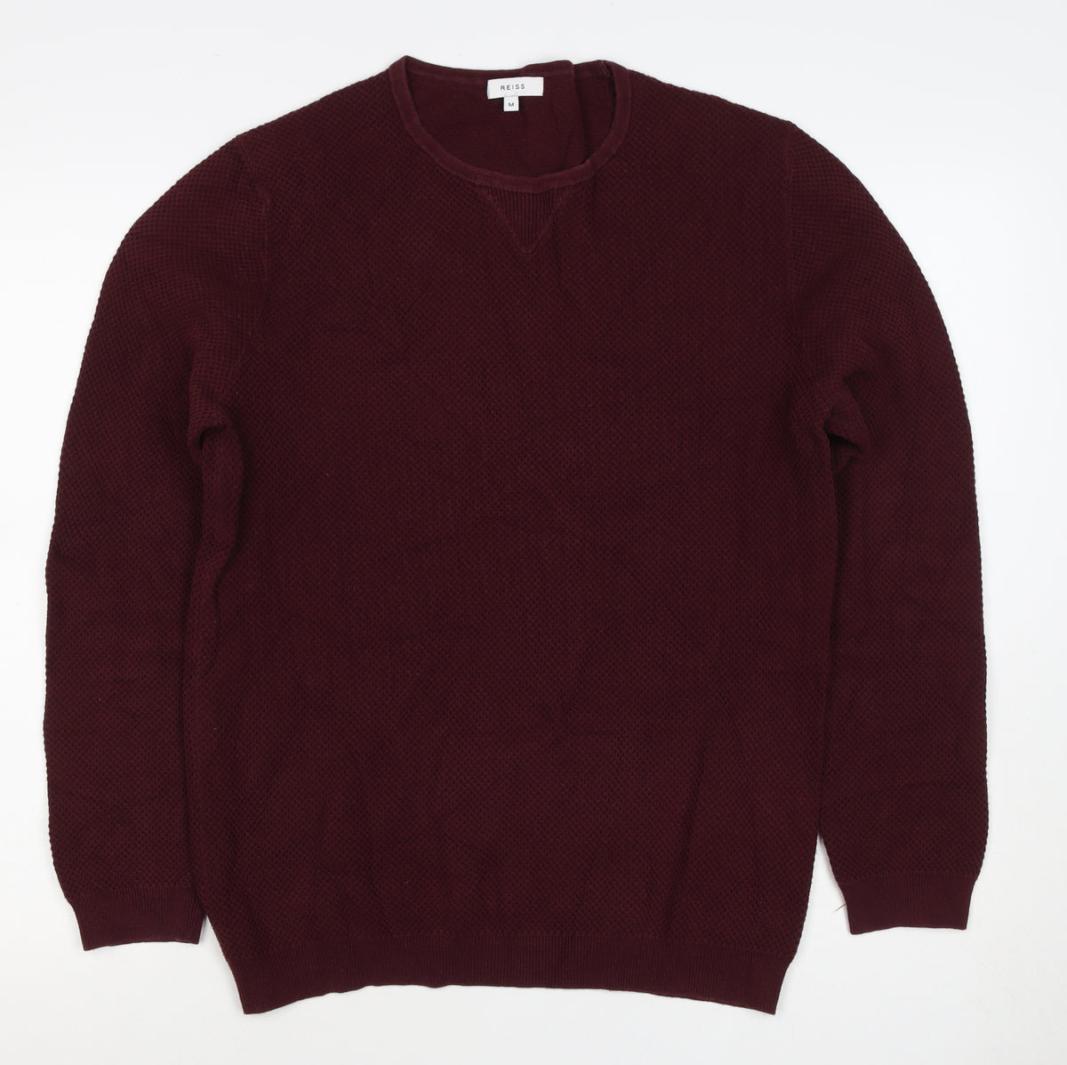 Reiss Men’s Burgundy M Waffle Knit Cotton Blend Crew Neck Pullover Jumper