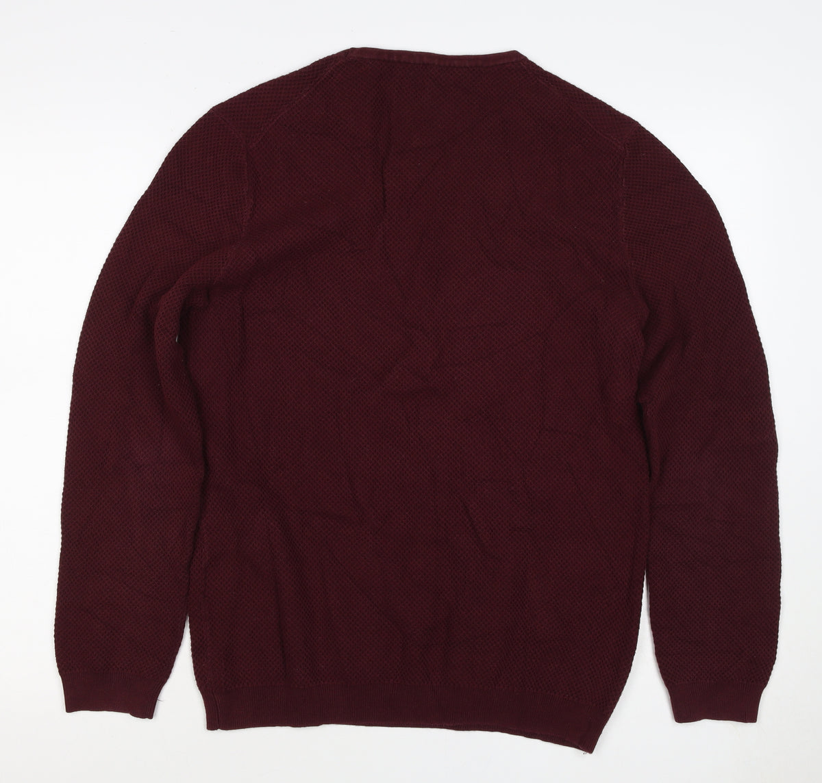 Reiss Men’s Burgundy M Waffle Knit Cotton Blend Crew Neck Pullover Jumper