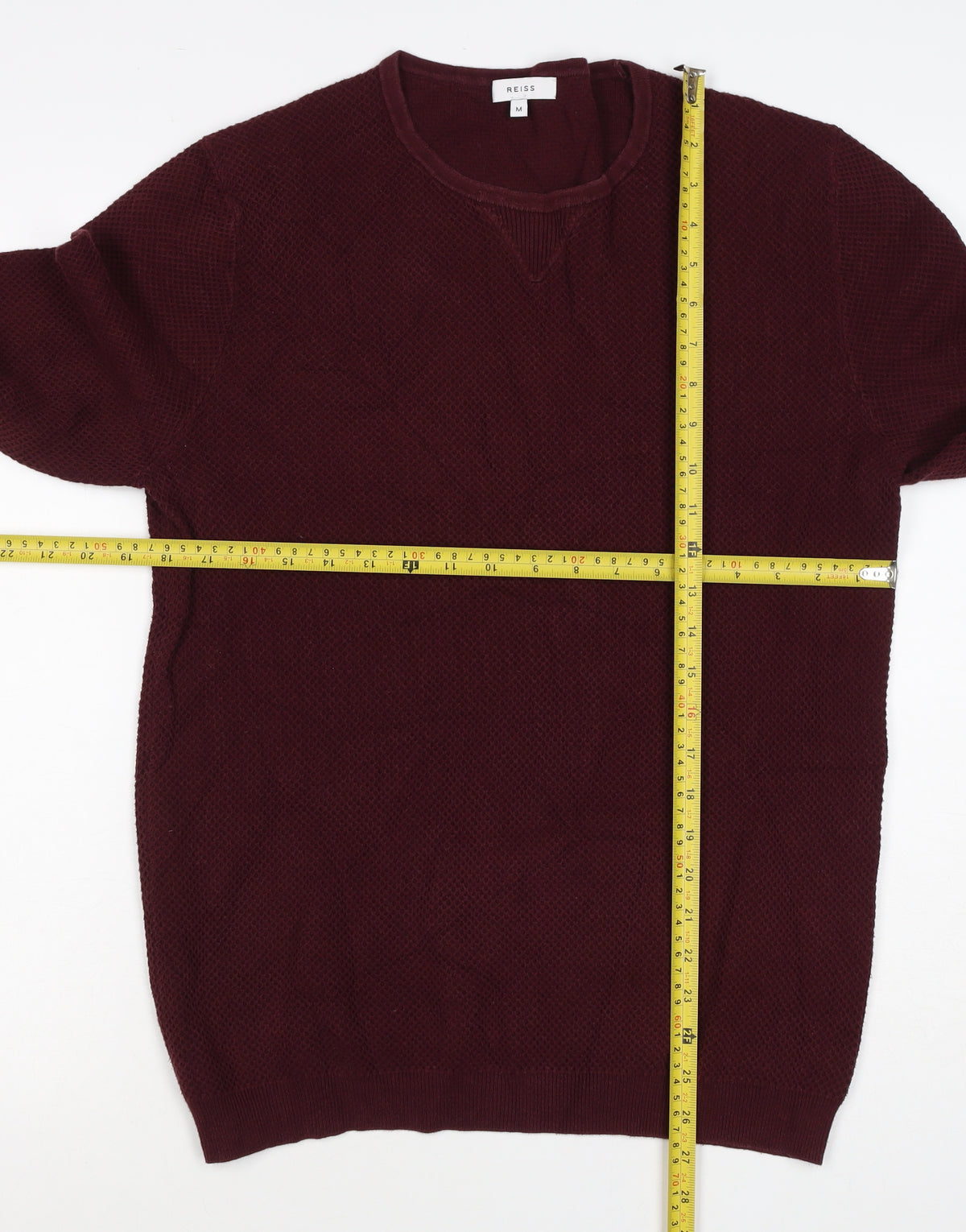 Reiss Men’s Burgundy M Waffle Knit Cotton Blend Crew Neck Pullover Jumper
