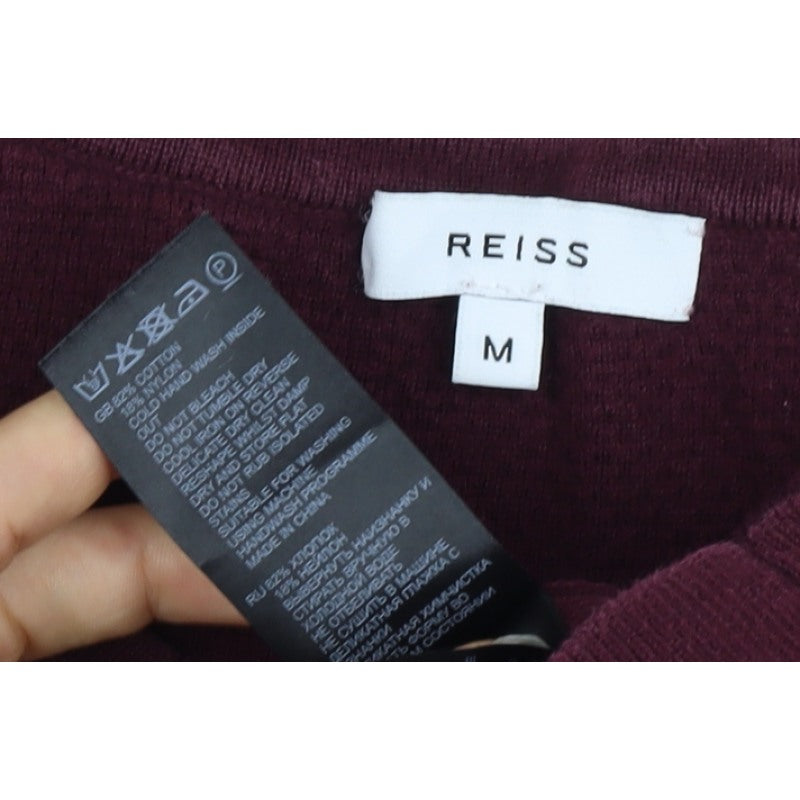 Reiss Men’s Burgundy M Waffle Knit Cotton Blend Crew Neck Pullover Jumper