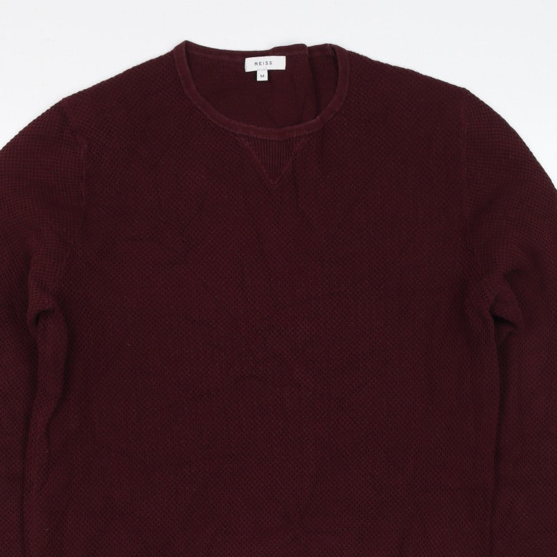 Reiss Men’s Burgundy M Waffle Knit Cotton Blend Crew Neck Pullover Jumper