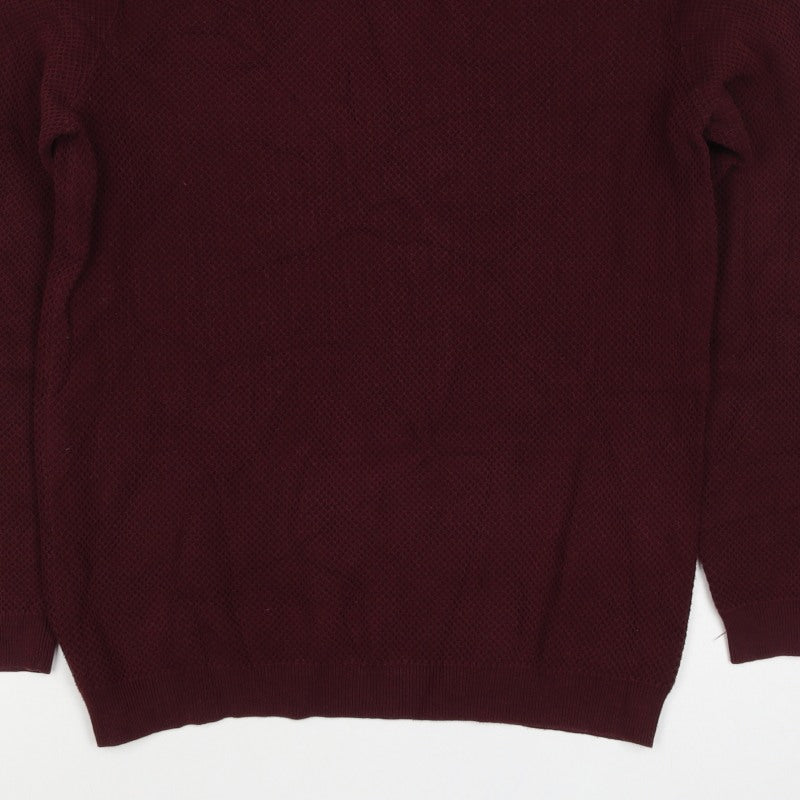 Reiss Men’s Burgundy M Waffle Knit Cotton Blend Crew Neck Pullover Jumper