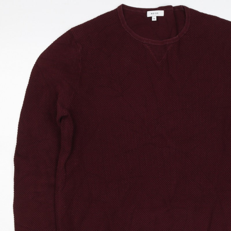 Reiss Men’s Burgundy M Waffle Knit Cotton Blend Crew Neck Pullover Jumper
