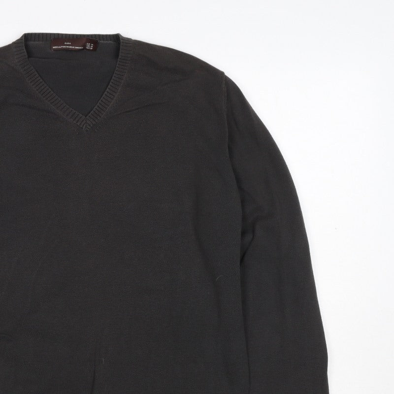 Zara Men’s Black M V-Neck Cotton Knit Pullover Jumper Classic