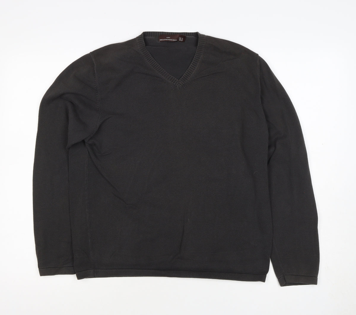 Zara Men’s Black M V-Neck Cotton Knit Pullover Jumper Classic