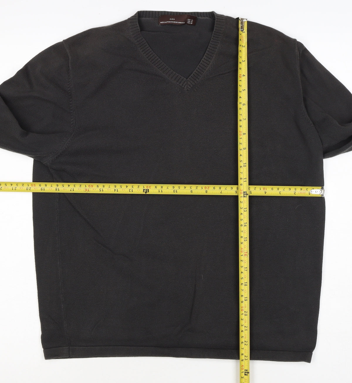 Zara Men’s Black M V-Neck Cotton Knit Pullover Jumper Classic